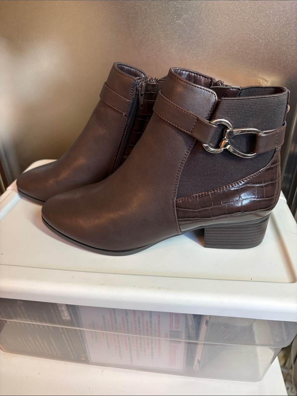 Karen Scott Dark Brown Ankle Booties with Buckle Detail